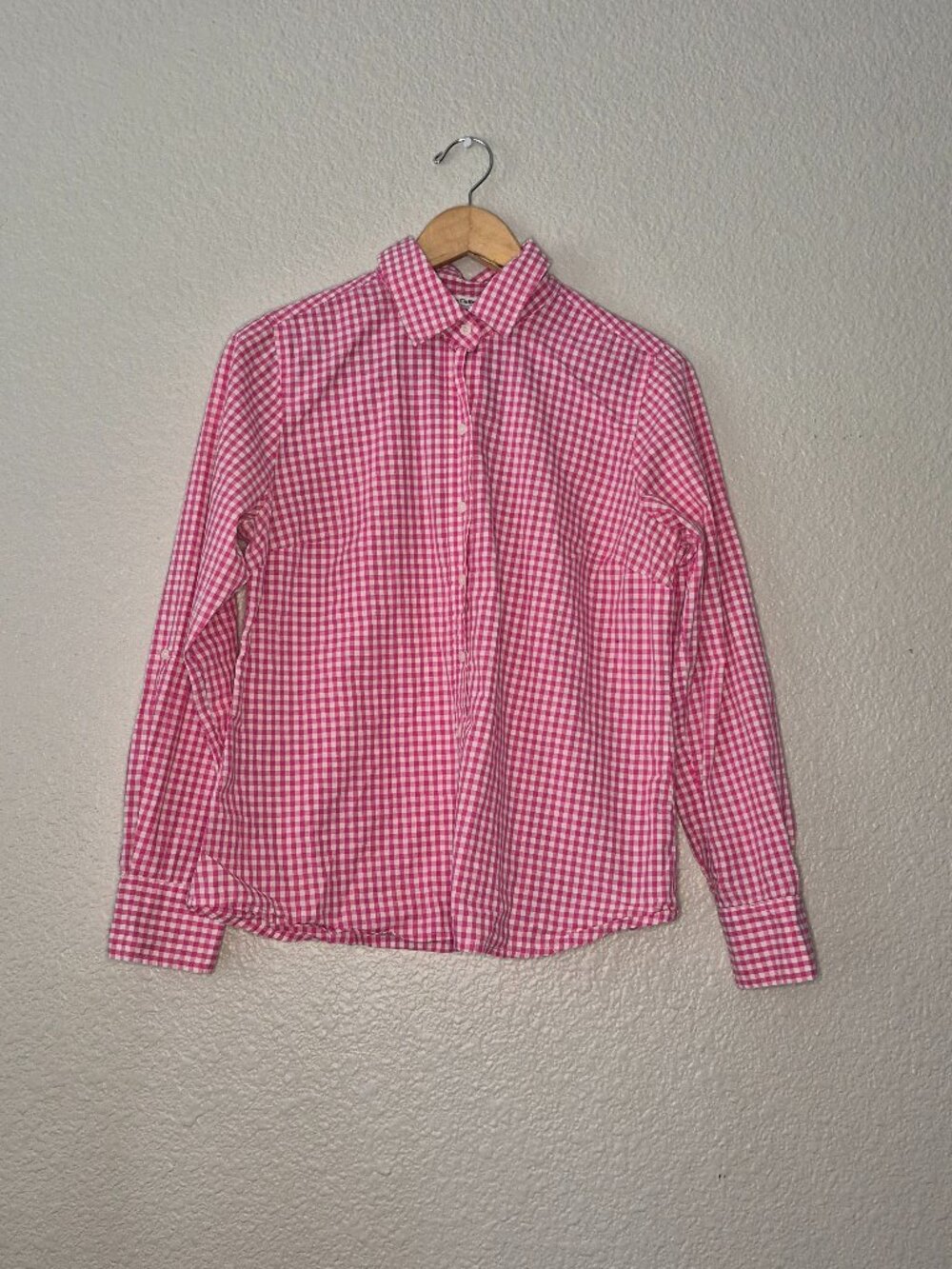 Dalia Collection Women's Pink/ White Button Up Checkered Top Size: M